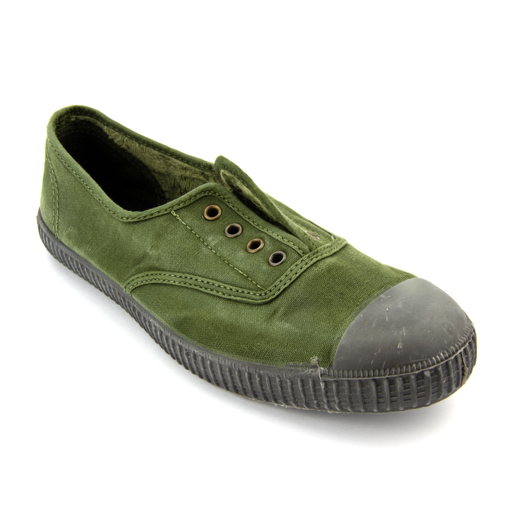 Cienta Stonewashed Slip ons Army Green Hopla Singapore